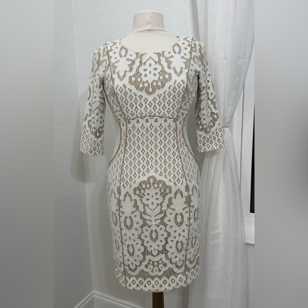 NEW Antonio Melani Bettye Ivory Beachwood Lace 3/4 Sleeve Sheath Dress Size 2